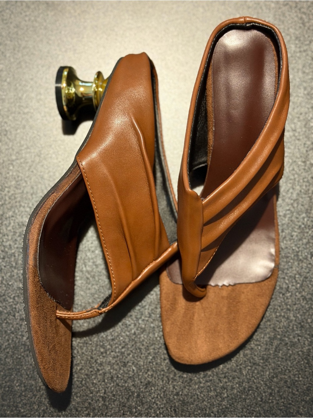 Women's Brown Leather Slide Sandals